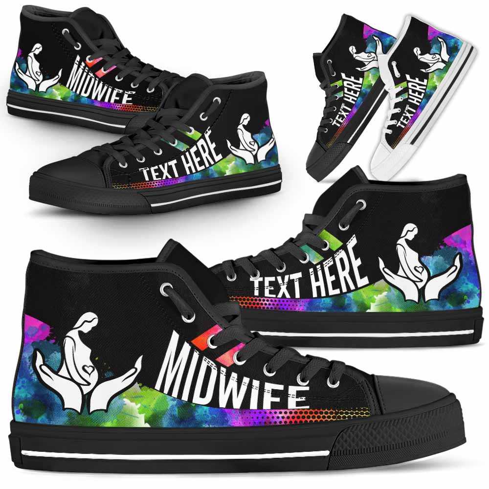 HTS-U-Nurse-Watercolor01NaSportline9-Midwife-11@undefined-Midwife Watercolor Colorful Canvas Shoes High Top Shoes Gift Women Men. Custom Shoes.