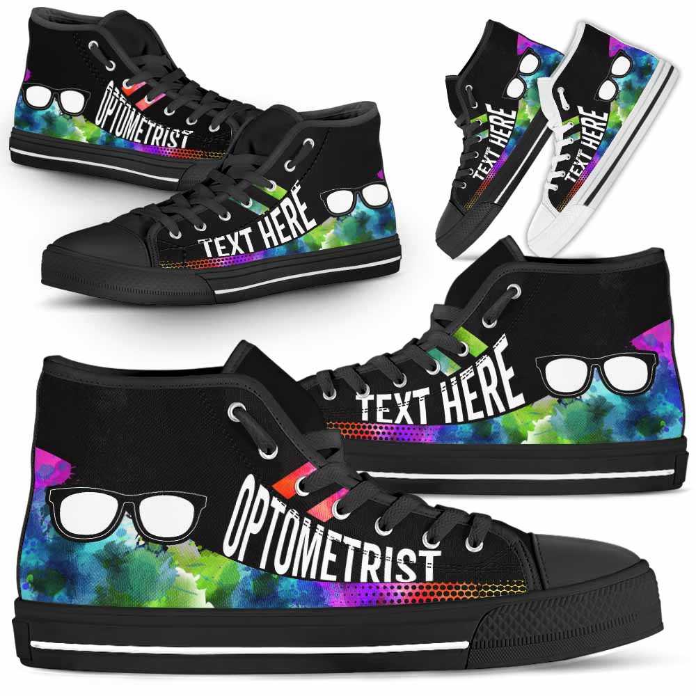 HTS-U-Nurse-Watercolor01NaSportline9-Optom-14@undefined-Optometrist Watercolor Colorful Canvas Shoes High Top Shoes Gift Women Men. Custom Shoes.
