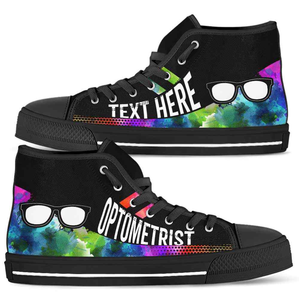 HTS-U-Nurse-Watercolor01NaSportline9-Optom-14@undefined-Optometrist Watercolor Colorful Canvas Shoes High Top Shoes Gift Women Men. Custom Shoes.