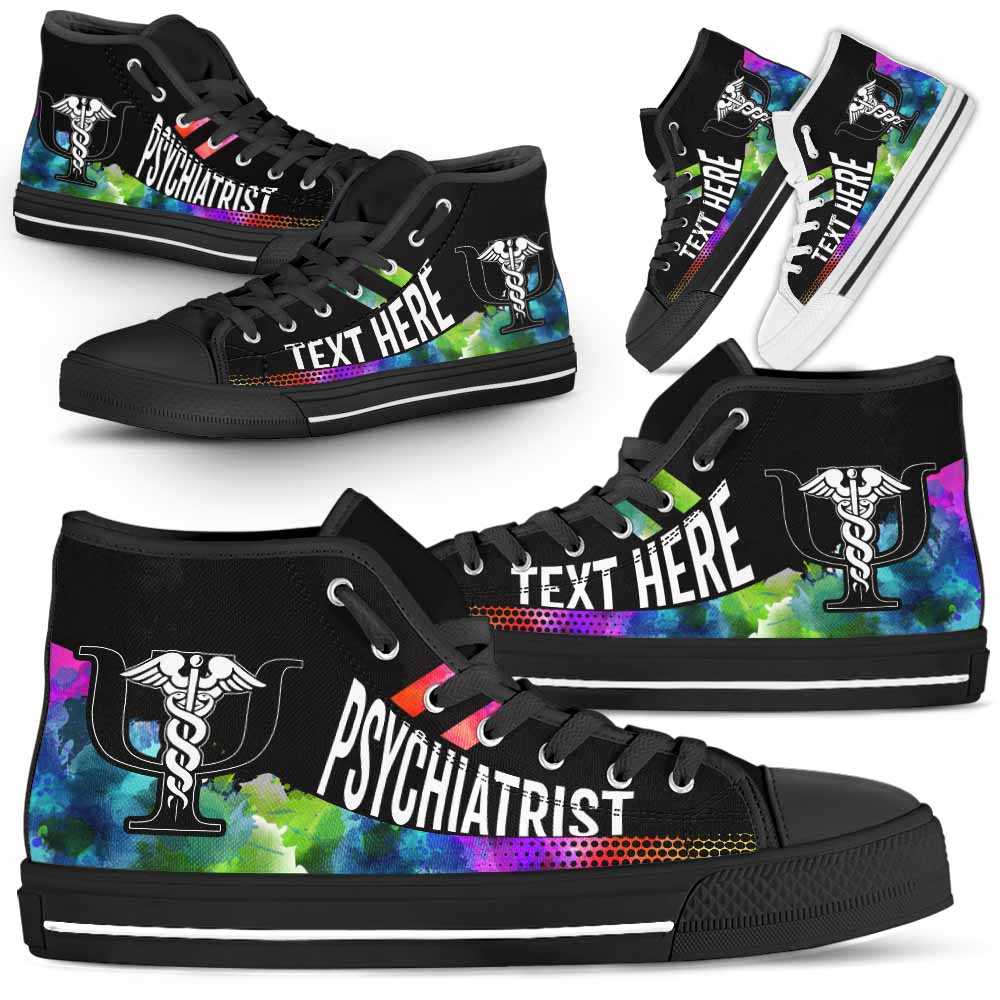 HTS-U-Nurse-Watercolor01NaSportline9-Psychi-22@undefined-Psychiatrist Watercolor Colorful Canvas Shoes High Top Shoes Gift Women Men. Custom Shoes.
