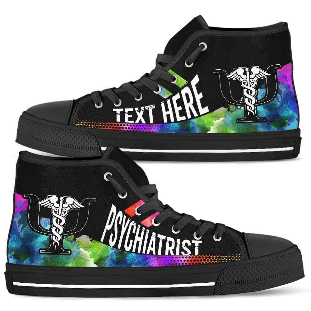 HTS-U-Nurse-Watercolor01NaSportline9-Psychi-22@undefined-Psychiatrist Watercolor Colorful Canvas Shoes High Top Shoes Gift Women Men. Custom Shoes.
