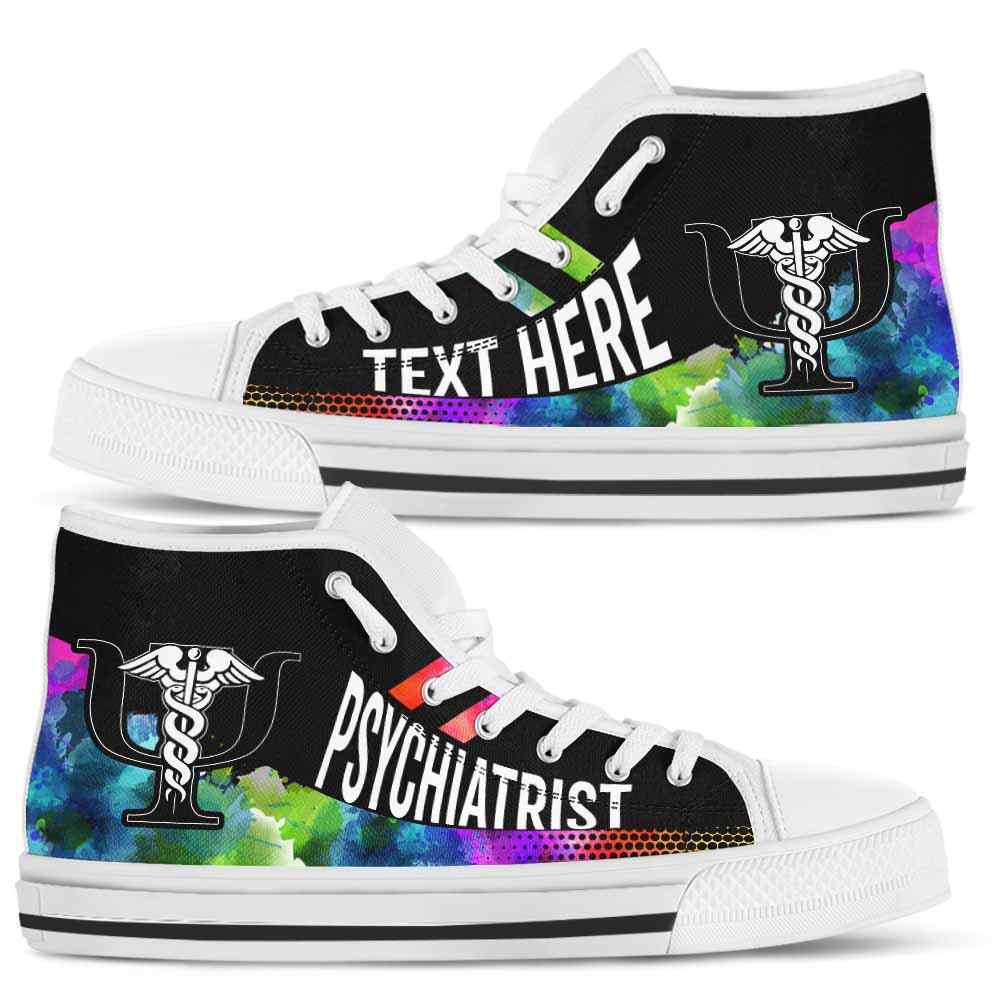 HTS-U-Nurse-Watercolor01NaSportline9-Psychi-22@undefined-Psychiatrist Watercolor Colorful Canvas Shoes High Top Shoes Gift Women Men. Custom Shoes.