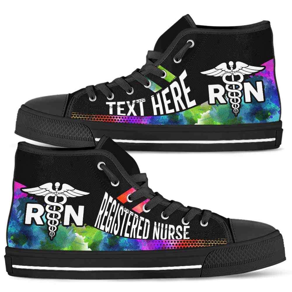 HTS-U-Nurse-Watercolor01NaSportline9-RegNur-26@undefined-Registered Nurse Watercolor Colorful Canvas Shoes High Top Shoes Gift Women Men. Custom Shoes.