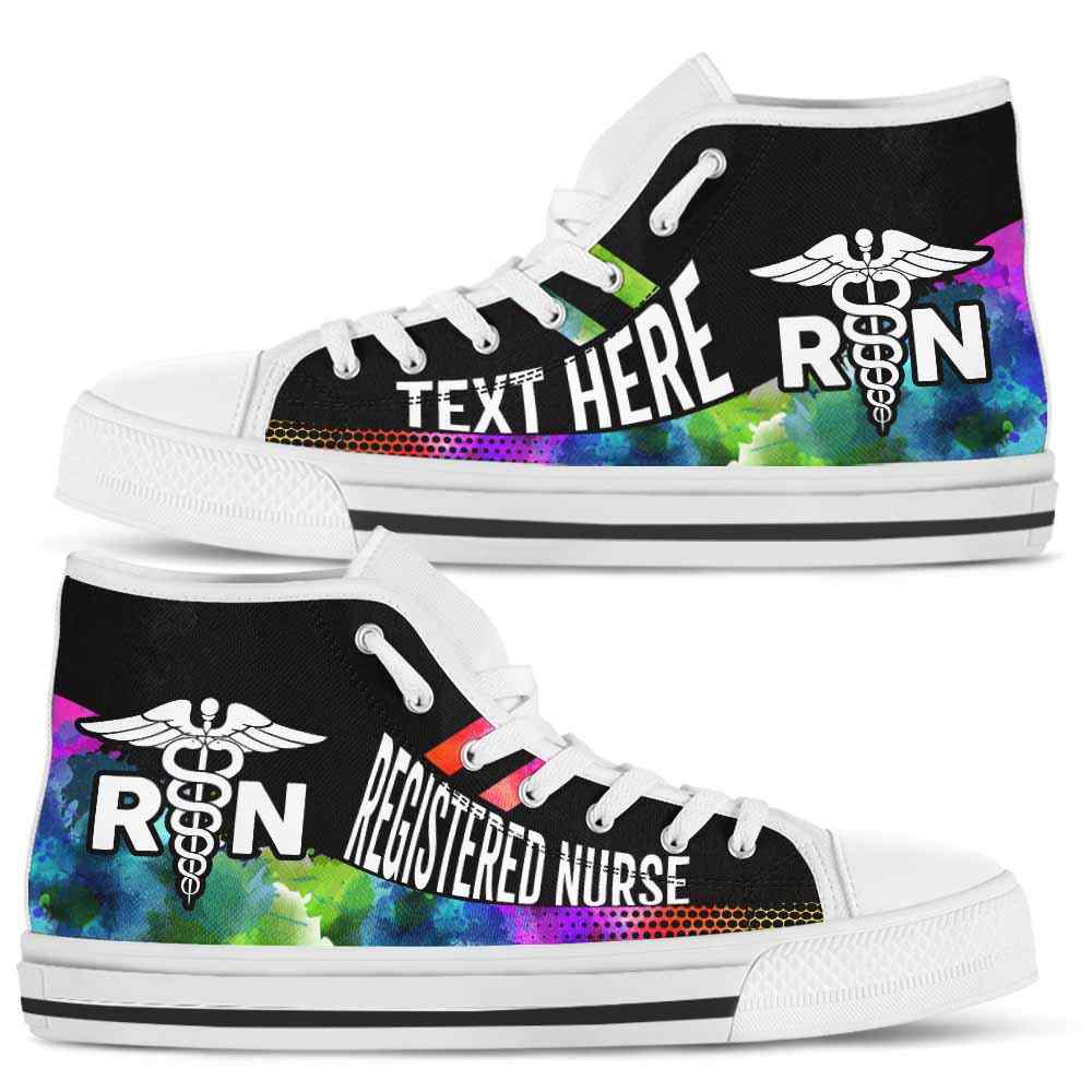HTS-U-Nurse-Watercolor01NaSportline9-RegNur-26@undefined-Registered Nurse Watercolor Colorful Canvas Shoes High Top Shoes Gift Women Men. Custom Shoes.