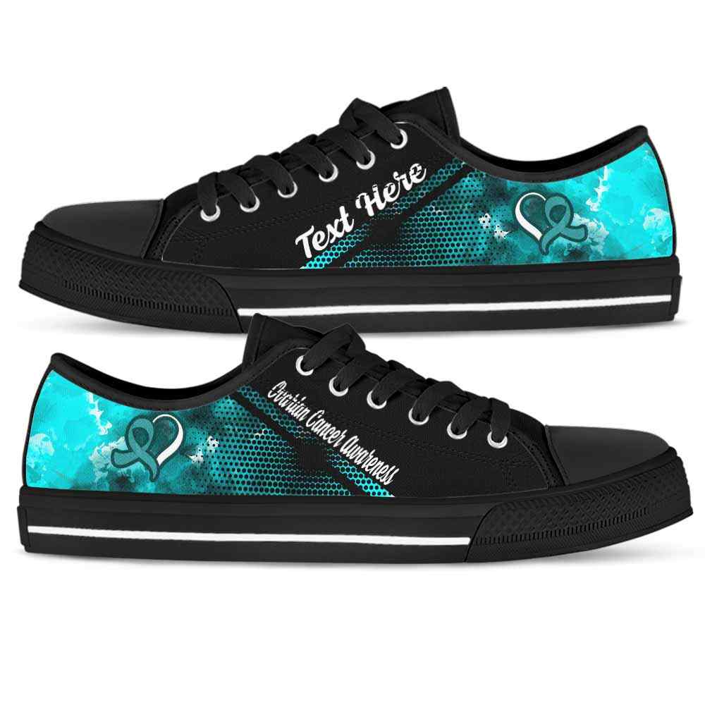 LTS-U-Awareness-Watercolor01NaSportline9-OvaCan-31@undefined-Ovarian Cancer Awareness Ribbon Watercolor Tennis Shoes Gym Low Top Shoes. Women Men Custom Gift.