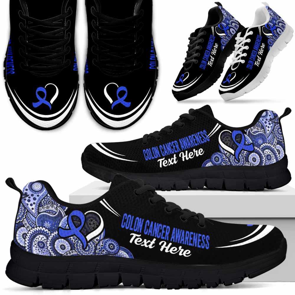 SS-U-Awareness-Mandala02NaSportline10-ColCan-14@undefined-Colon Cancer Colorectal Cancer Awareness Ribbon Mandala Sneakers Gym Running Shoes. Survivor Fighter Custom Gift.