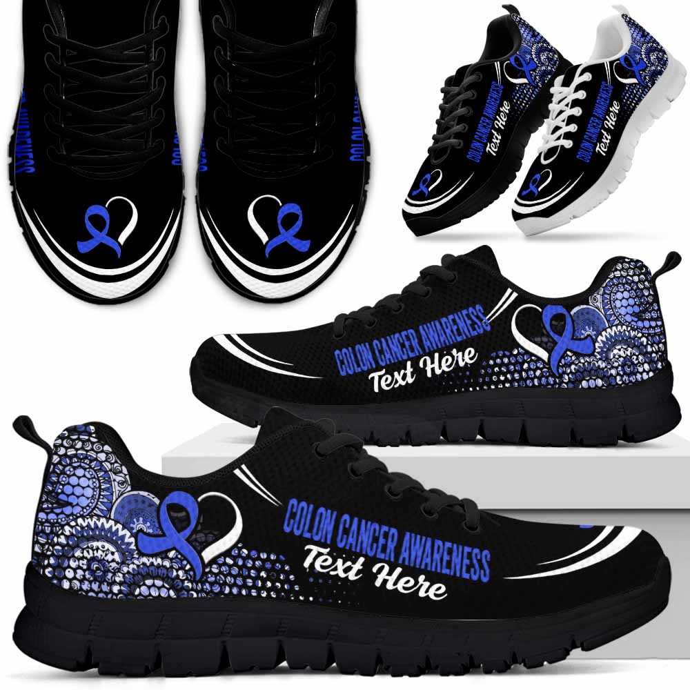 SS-U-Awareness-Mandala02NaSportline10a-ColCan-14@undefined-Colon Cancer Colorectal Cancer Awareness Ribbon Mandala Sneakers Gym Running Shoes. Survivor Fighter Custom Gift.