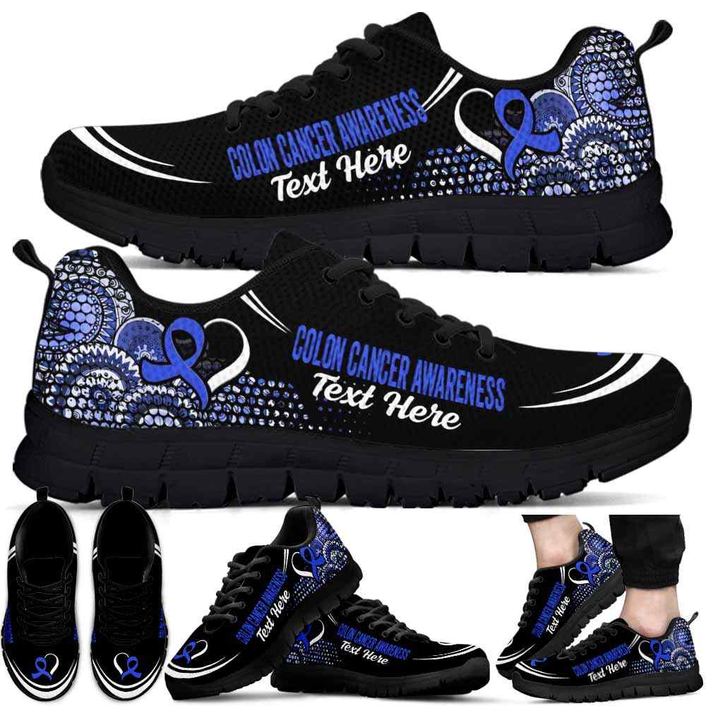 SS-U-Awareness-Mandala02NaSportline10a-ColCan-14@undefined-Colon Cancer Colorectal Cancer Awareness Ribbon Mandala Sneakers Gym Running Shoes. Survivor Fighter Custom Gift.