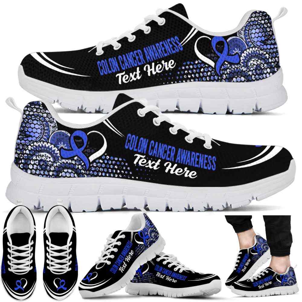 SS-U-Awareness-Mandala02NaSportline10a-ColCan-14@undefined-Colon Cancer Colorectal Cancer Awareness Ribbon Mandala Sneakers Gym Running Shoes. Survivor Fighter Custom Gift.