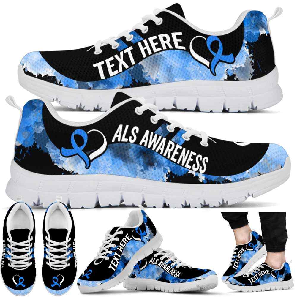 SS-U-Awareness-Watercolor01NaSportline9-ALS-1@undefined-Als Amyotrophic Lateral Sclerosis Awareness Ribbon Watercolor Sneakers Gym Running Shoes. Survivor Fighter Custom Gift.