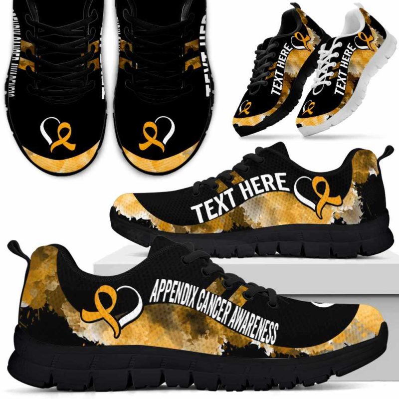 SS-U-Awareness-Watercolor01NaSportline9-AppCan-4@undefined-Appendix Cancer Awareness Ribbon Watercolor Sneakers Gym Running Shoes. Survivor Fighter Custom Gift.
