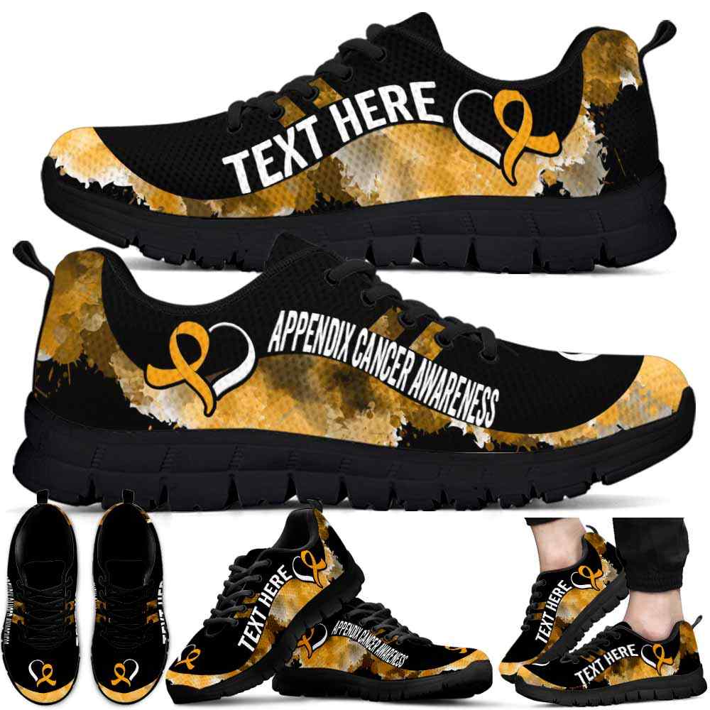 SS-U-Awareness-Watercolor01NaSportline9-AppCan-4@undefined-Appendix Cancer Awareness Ribbon Watercolor Sneakers Gym Running Shoes. Survivor Fighter Custom Gift.