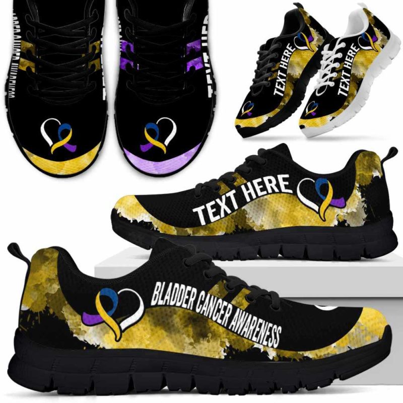 SS-U-Awareness-Watercolor01NaSportline9-Bladde-7@undefined-Bladder Cancer Awareness Ribbon Watercolor Sneakers Gym Running Shoes. Survivor Fighter Custom Gift.