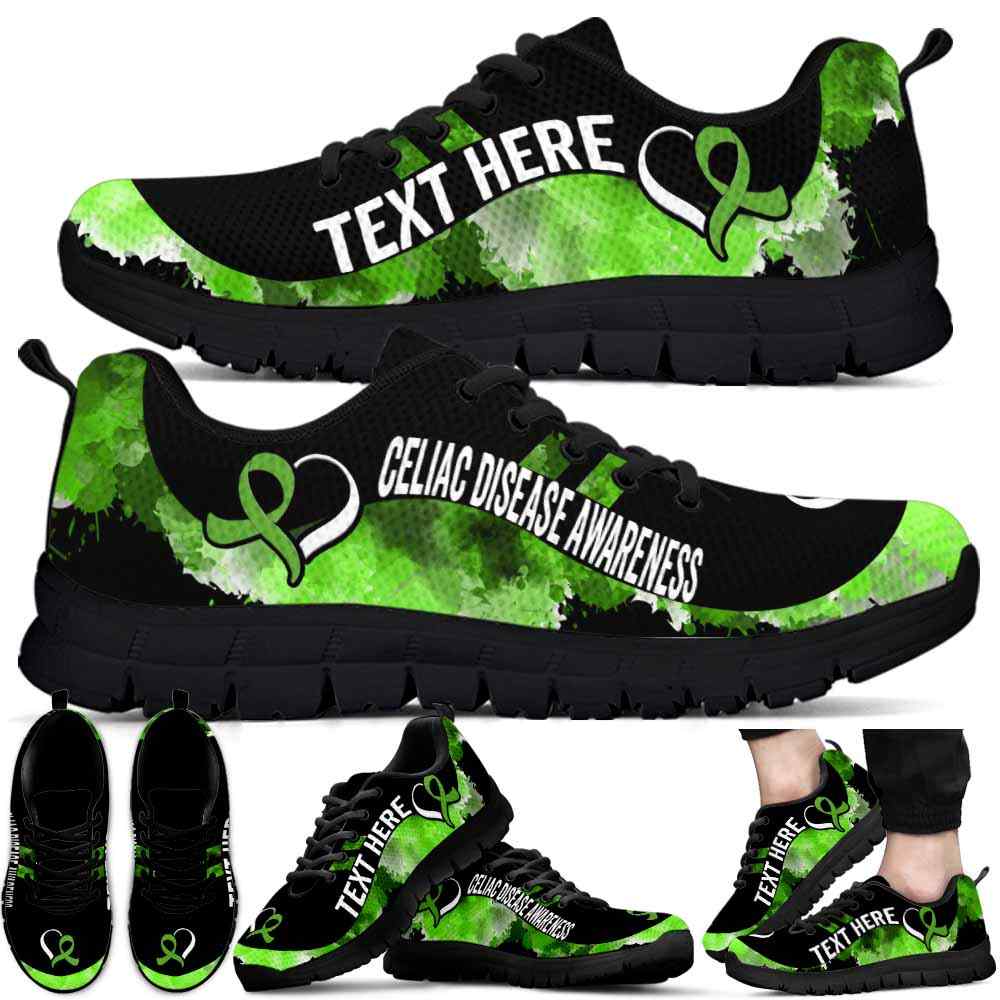 SS-U-Awareness-Watercolor01NaSportline9-CelDis-10@undefined-Celiac Disease Awareness Ribbon Watercolor Sneakers Gym Running Shoes. Survivor Fighter Custom Gift.