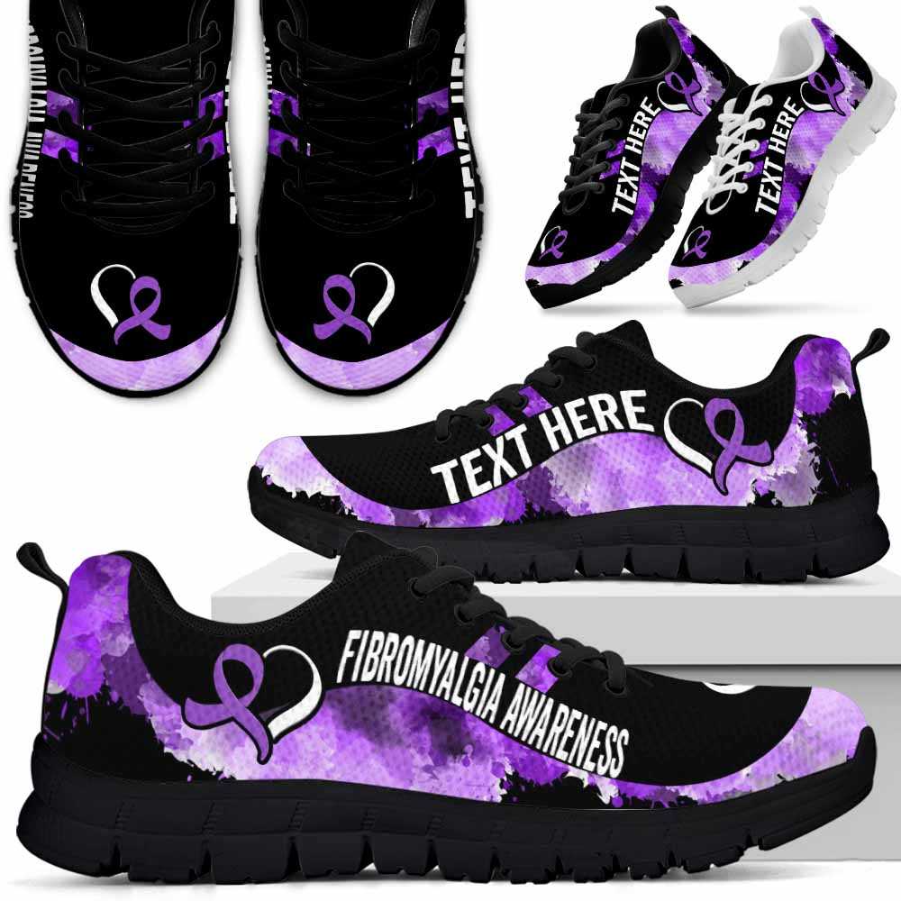 SS-U-Awareness-Watercolor01NaSportline9-Fibrom-22@undefined-Fibromyalgia Awareness Ribbon Watercolor Sneakers Gym Running Shoes. Survivor Fighter Custom Gift.