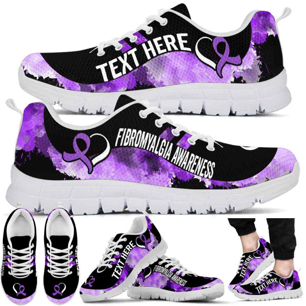 SS-U-Awareness-Watercolor01NaSportline9-Fibrom-22@undefined-Fibromyalgia Awareness Ribbon Watercolor Sneakers Gym Running Shoes. Survivor Fighter Custom Gift.