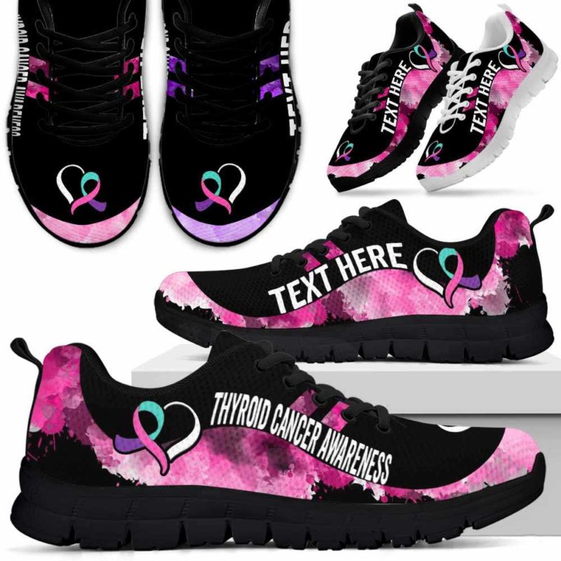 SS-U-Awareness-Watercolor01NaSportline9-ThyCan-40@undefined-Thyroid Cancer Awareness Ribbon Watercolor Sneakers Gym Running Shoes. Survivor Fighter Custom Gift.