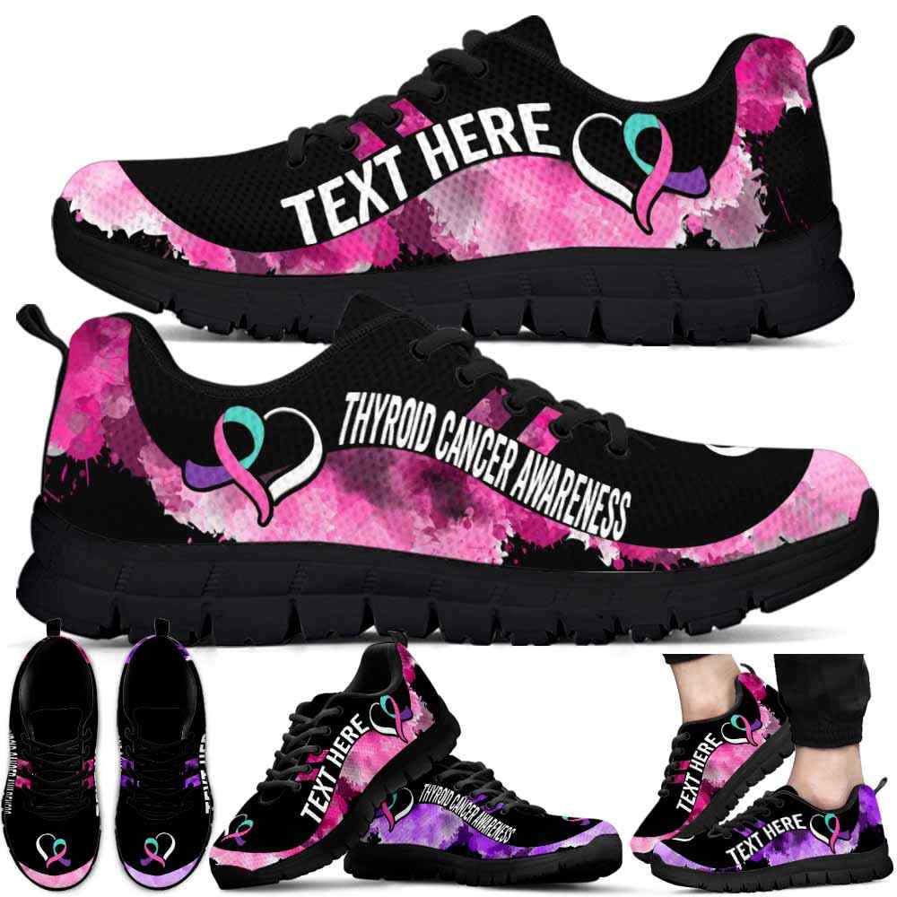 SS-U-Awareness-Watercolor01NaSportline9-ThyCan-40@undefined-Thyroid Cancer Awareness Ribbon Watercolor Sneakers Gym Running Shoes. Survivor Fighter Custom Gift.