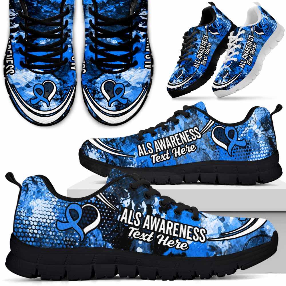 SS-U-Awareness-Watercolor02NaSportline10a-ALS-1@undefined-Als Amyotrophic Lateral Sclerosis Awareness Ribbon Watercolor Sneakers Gym Running Shoes. Survivor Fighter Custom Gift.