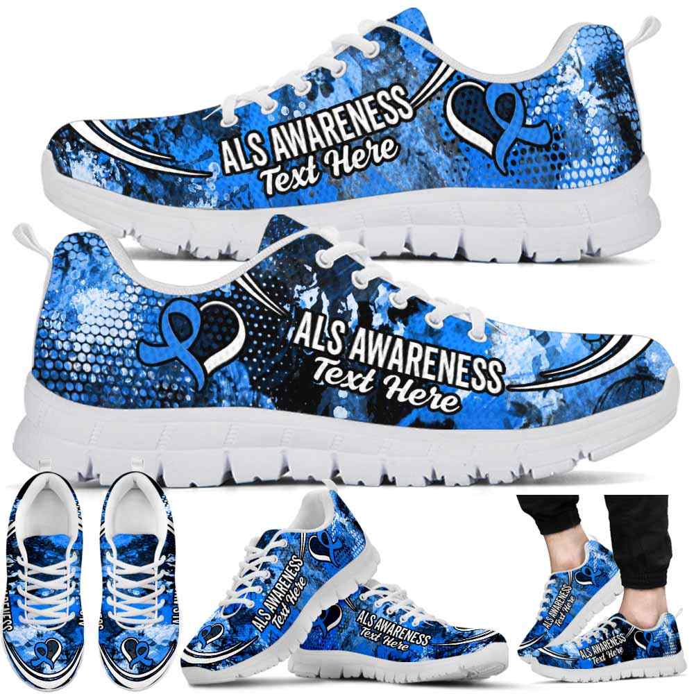 SS-U-Awareness-Watercolor02NaSportline10a-ALS-1@undefined-Als Amyotrophic Lateral Sclerosis Awareness Ribbon Watercolor Sneakers Gym Running Shoes. Survivor Fighter Custom Gift.