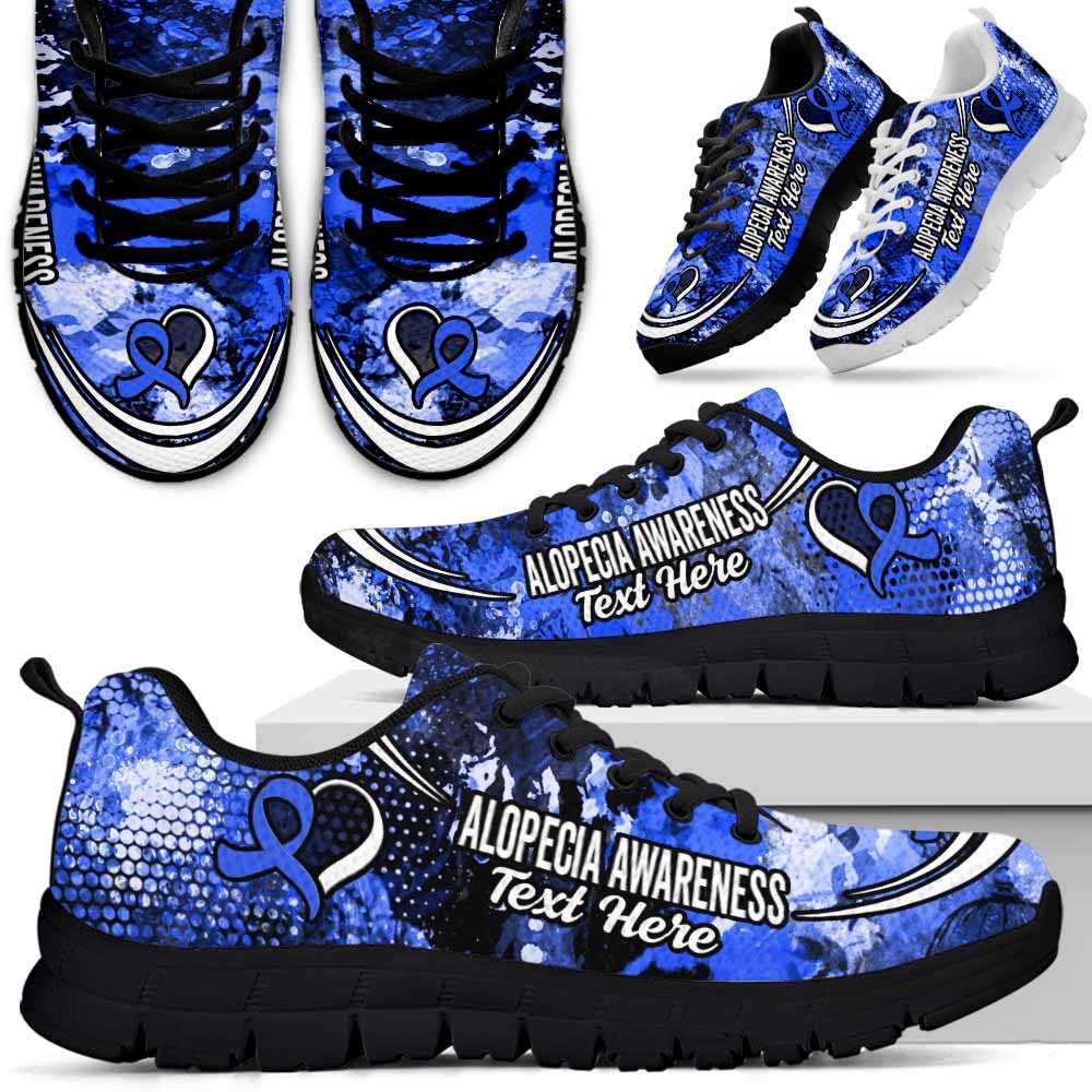 SS-U-Awareness-Watercolor02NaSportline10a-Alopec-0@undefined-Alopecia Awareness Ribbon Watercolor Sneakers Gym Running Shoes. Survivor Fighter Custom Gift.