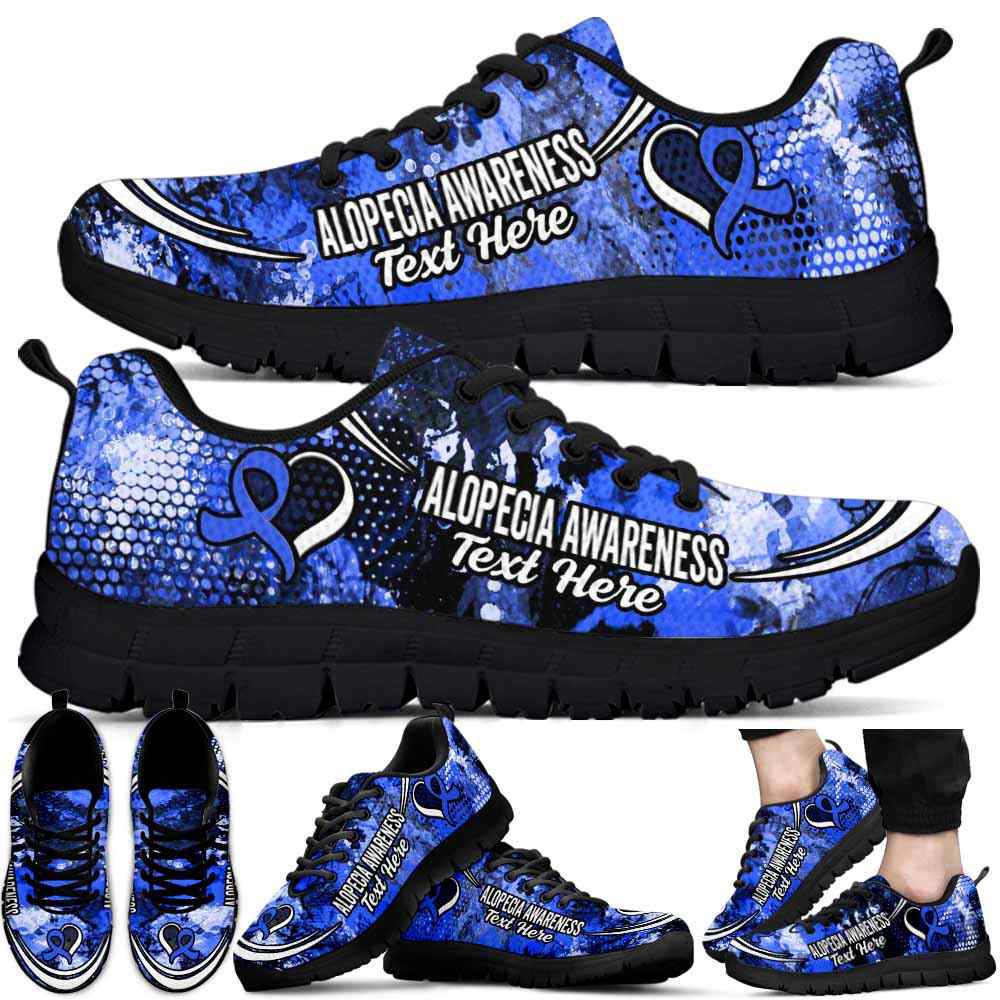 SS-U-Awareness-Watercolor02NaSportline10a-Alopec-0@undefined-Alopecia Awareness Ribbon Watercolor Sneakers Gym Running Shoes. Survivor Fighter Custom Gift.