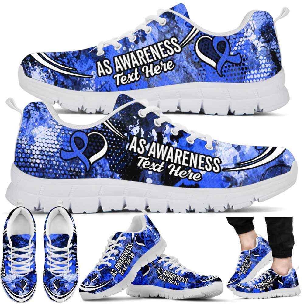 SS-U-Awareness-Watercolor02NaSportline10a-AnSpon-3@undefined-Ankylosing Spondylitis Awareness Ribbon Watercolor Sneakers Gym Running Shoes. Survivor Fighter Custom Gift.