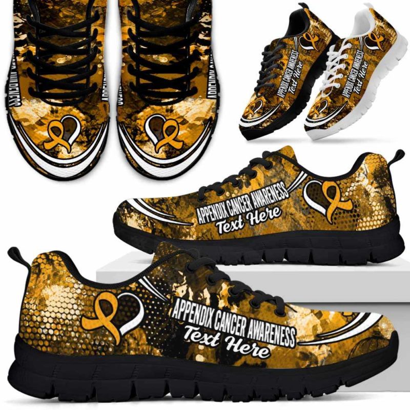 SS-U-Awareness-Watercolor02NaSportline10a-AppCan-4@undefined-Appendix Cancer Awareness Ribbon Watercolor Sneakers Gym Running Shoes. Survivor Fighter Custom Gift.