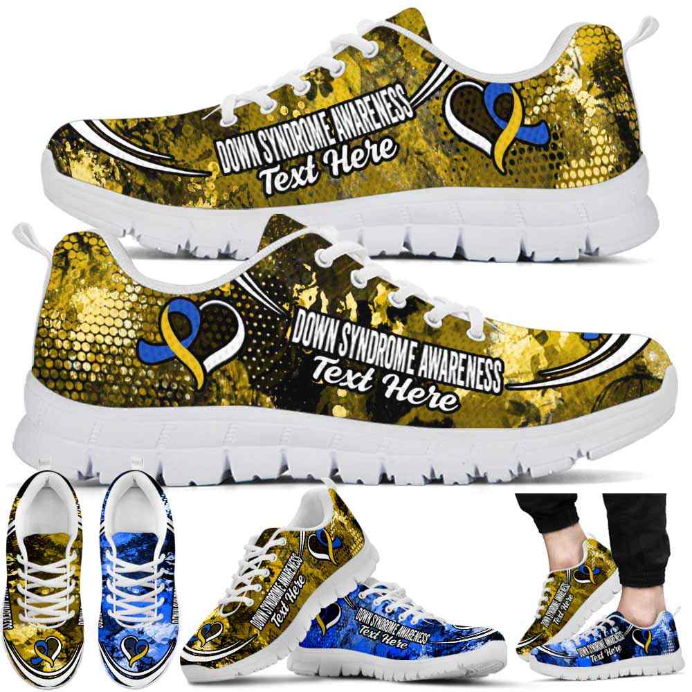 SS-U-Awareness-Watercolor02NaSportline10a-DowSyn-17@undefined-Down Syndrome Awareness Ribbon Watercolor Sneakers Gym Running Shoes. Survivor Fighter Custom Gift.