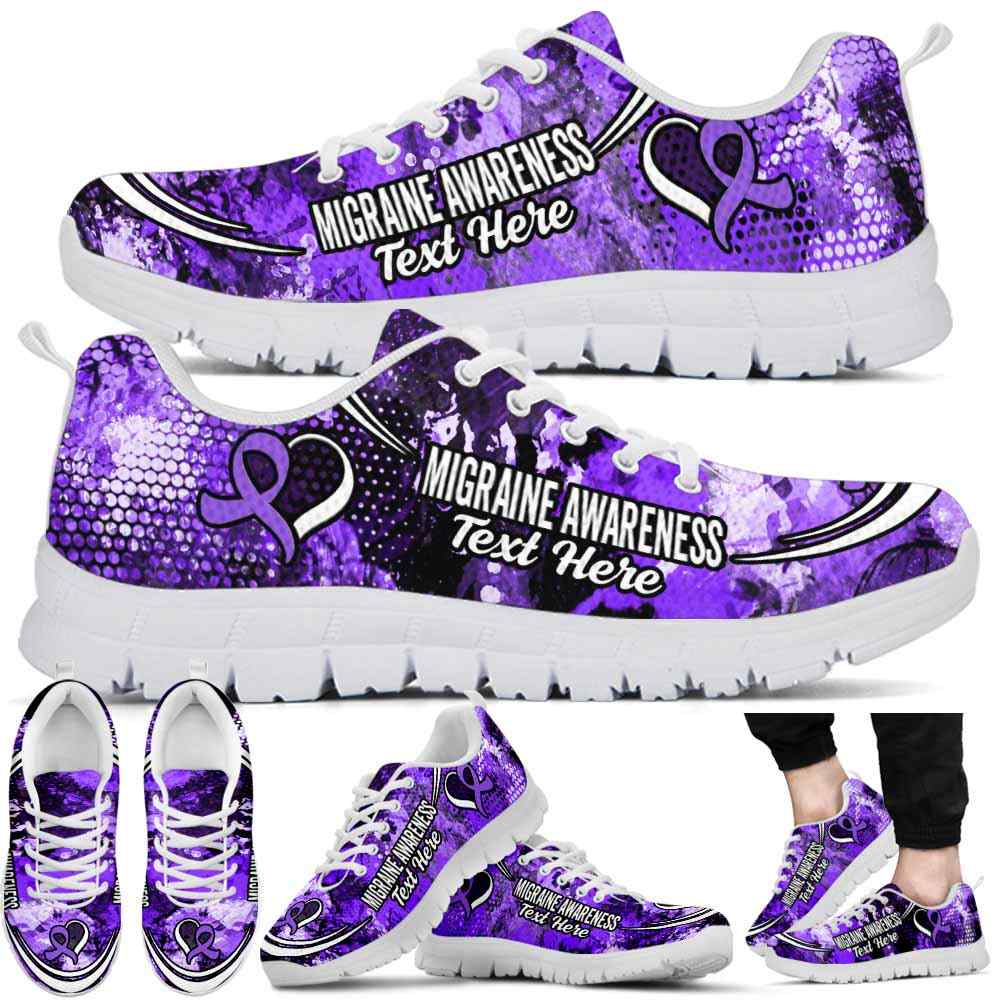 SS-U-Awareness-Watercolor02NaSportline10a-Migrai-28@undefined-Migraine Awareness Ribbon Watercolor Sneakers Gym Running Shoes. Survivor Fighter Custom Gift.