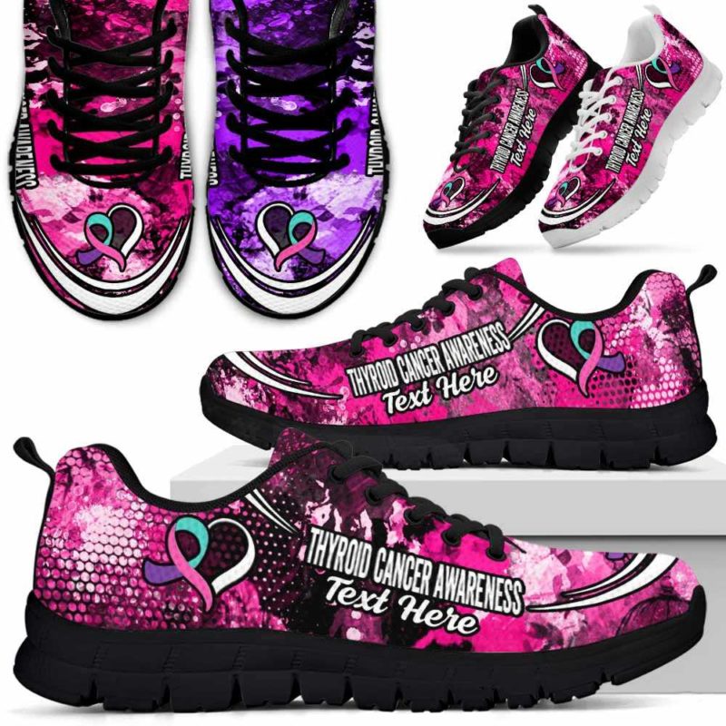 SS-U-Awareness-Watercolor02NaSportline10a-ThyCan-40@undefined-Thyroid Cancer Awareness Ribbon Watercolor Sneakers Gym Running Shoes. Survivor Fighter Custom Gift.