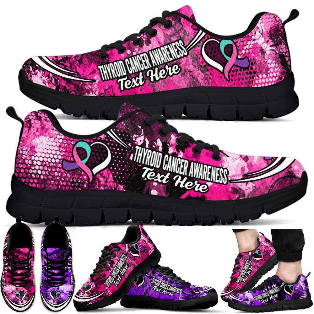 SS-U-Awareness-Watercolor02NaSportline10a-ThyCan-40@undefined-Thyroid Cancer Awareness Ribbon Watercolor Sneakers Gym Running Shoes. Survivor Fighter Custom Gift.