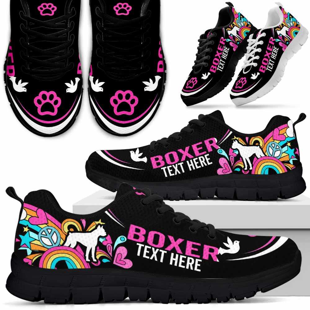 SS-U-Dog-LovenPeace01NaSportline10-Boxer-4@undefined-Boxer Dog Lovers Hippie Sneakers Gym Running Shoes Gift Women Men. Dog Mom Dog Dad Custom Shoes.