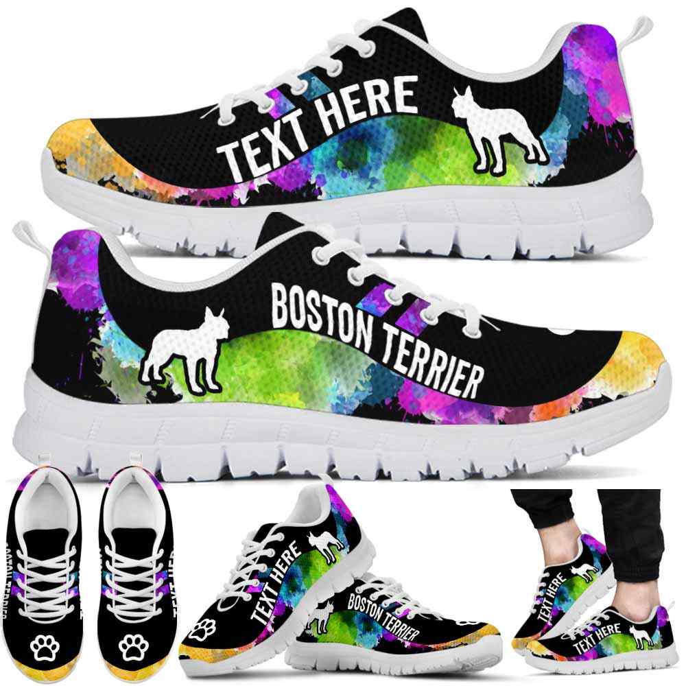 SS-U-Dog-Watercolor01NaSportline9-BosTer-3@undefined-Boston Terrier Dog Lovers Watercolor Sneakers Gym Running Shoes Gift Women Men. Dog Mom Dog Dad Custom Shoes.