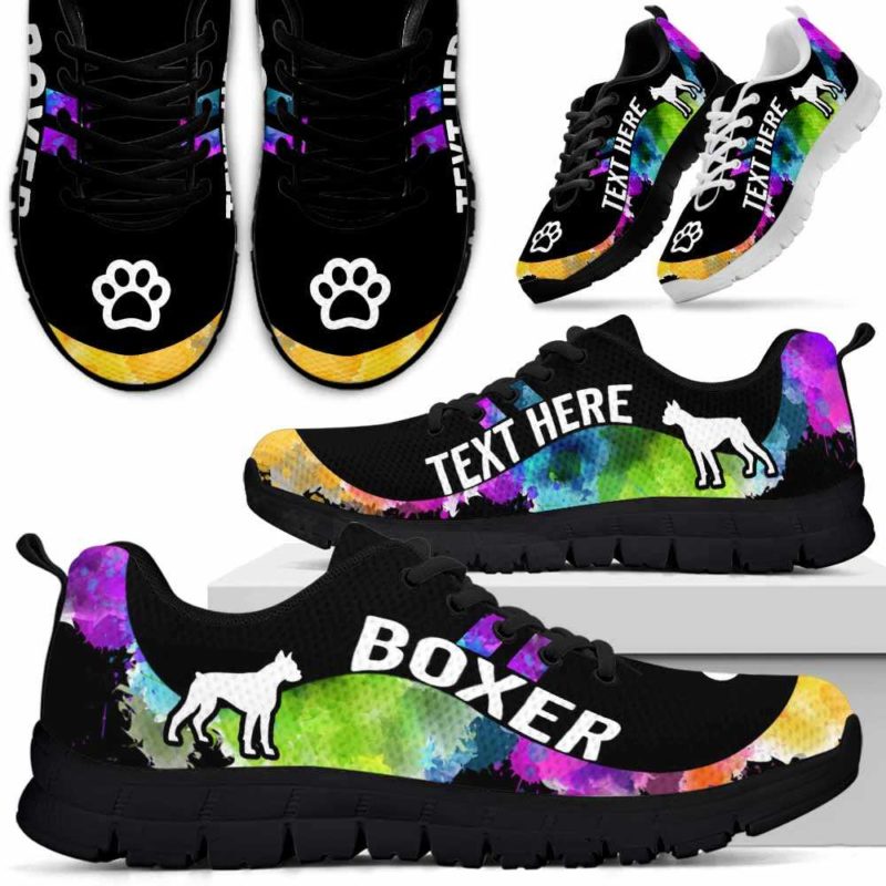 SS-U-Dog-Watercolor01NaSportline9-Boxer-4@undefined-Boxer Dog Lovers Watercolor Sneakers Gym Running Shoes Gift Women Men. Dog Mom Dog Dad Custom Shoes.