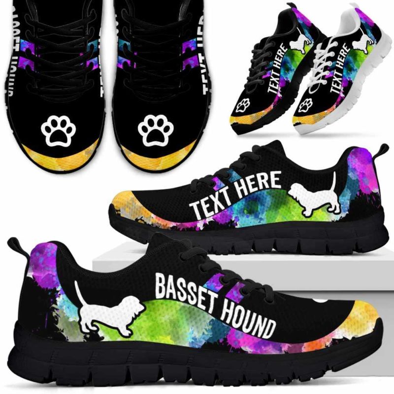 SS-U-Dog-Watercolor01NaSportline9-BsHo-1@undefined-Basset Hound Dog Lovers Watercolor Sneakers Gym Running Shoes Gift Women Men. Dog Mom Dog Dad Custom Shoes.