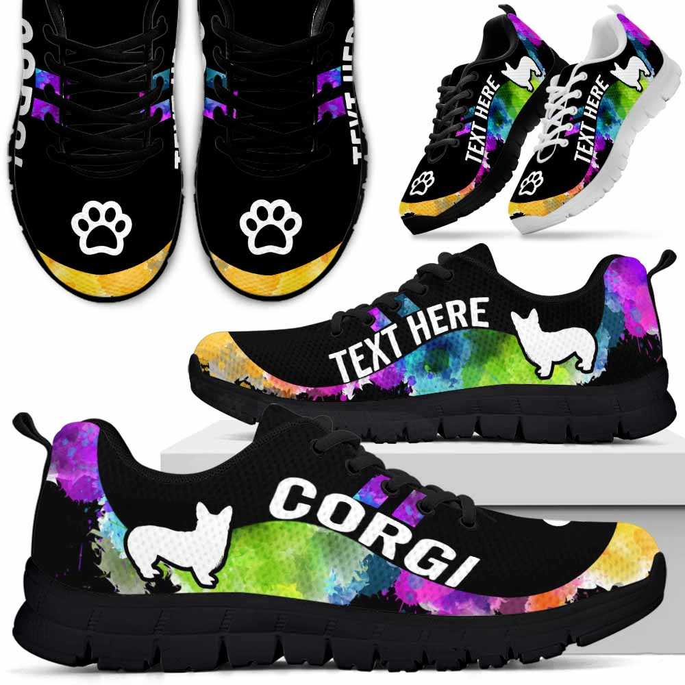 SS-U-Dog-Watercolor01NaSportline9-Corgi-8@undefined-Corgi Dog Lovers Watercolor Sneakers Gym Running Shoes Gift Women Men. Dog Mom Dog Dad Custom Shoes.