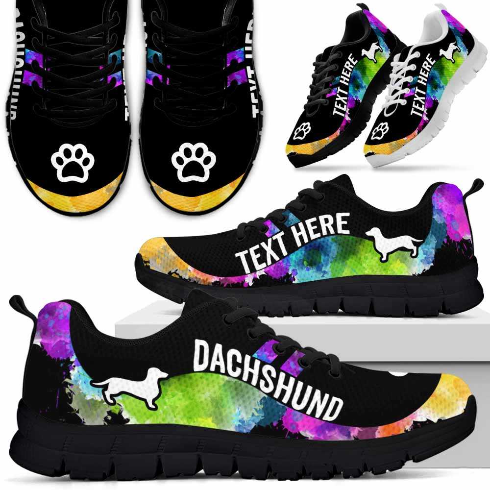 SS-U-Dog-Watercolor01NaSportline9-Dach-9@undefined-Dachshund Dog Lovers Watercolor Sneakers Gym Running Shoes Gift Women Men. Dog Mom Dog Dad Custom Shoes.