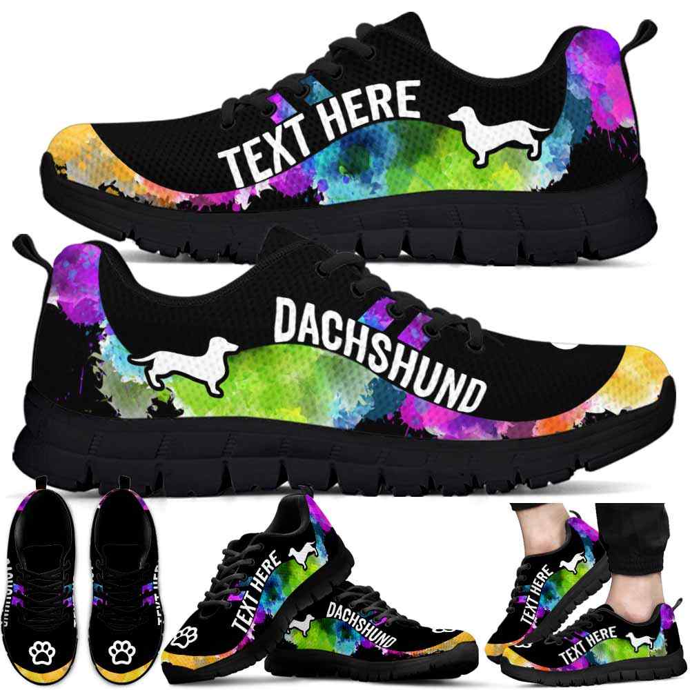 SS-U-Dog-Watercolor01NaSportline9-Dach-9@undefined-Dachshund Dog Lovers Watercolor Sneakers Gym Running Shoes Gift Women Men. Dog Mom Dog Dad Custom Shoes.