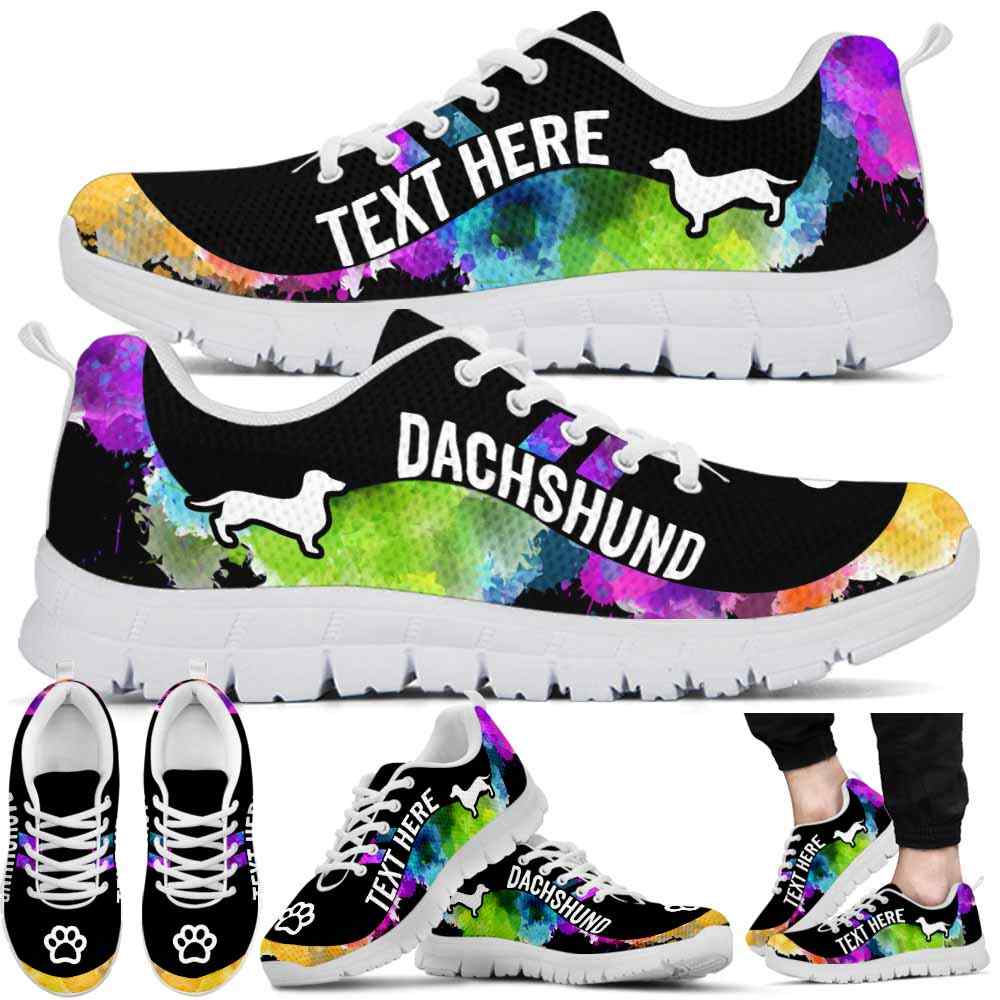 SS-U-Dog-Watercolor01NaSportline9-Dach-9@undefined-Dachshund Dog Lovers Watercolor Sneakers Gym Running Shoes Gift Women Men. Dog Mom Dog Dad Custom Shoes.