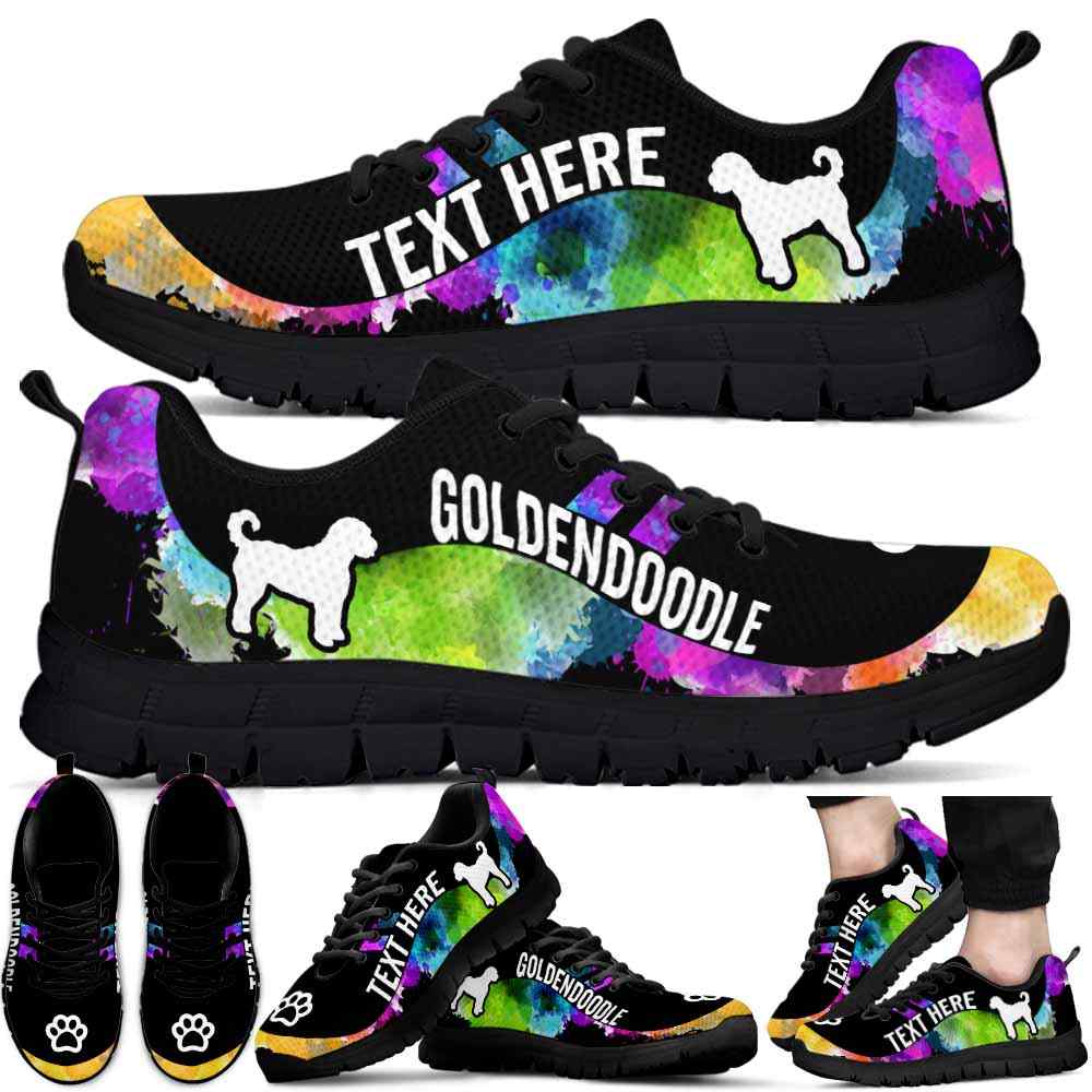 SS-U-Dog-Watercolor01NaSportline9-GolDoo-10@undefined-Goldendoodle Dog Lovers Watercolor Sneakers Gym Running Shoes Gift Women Men. Dog Mom Dog Dad Custom Shoes.