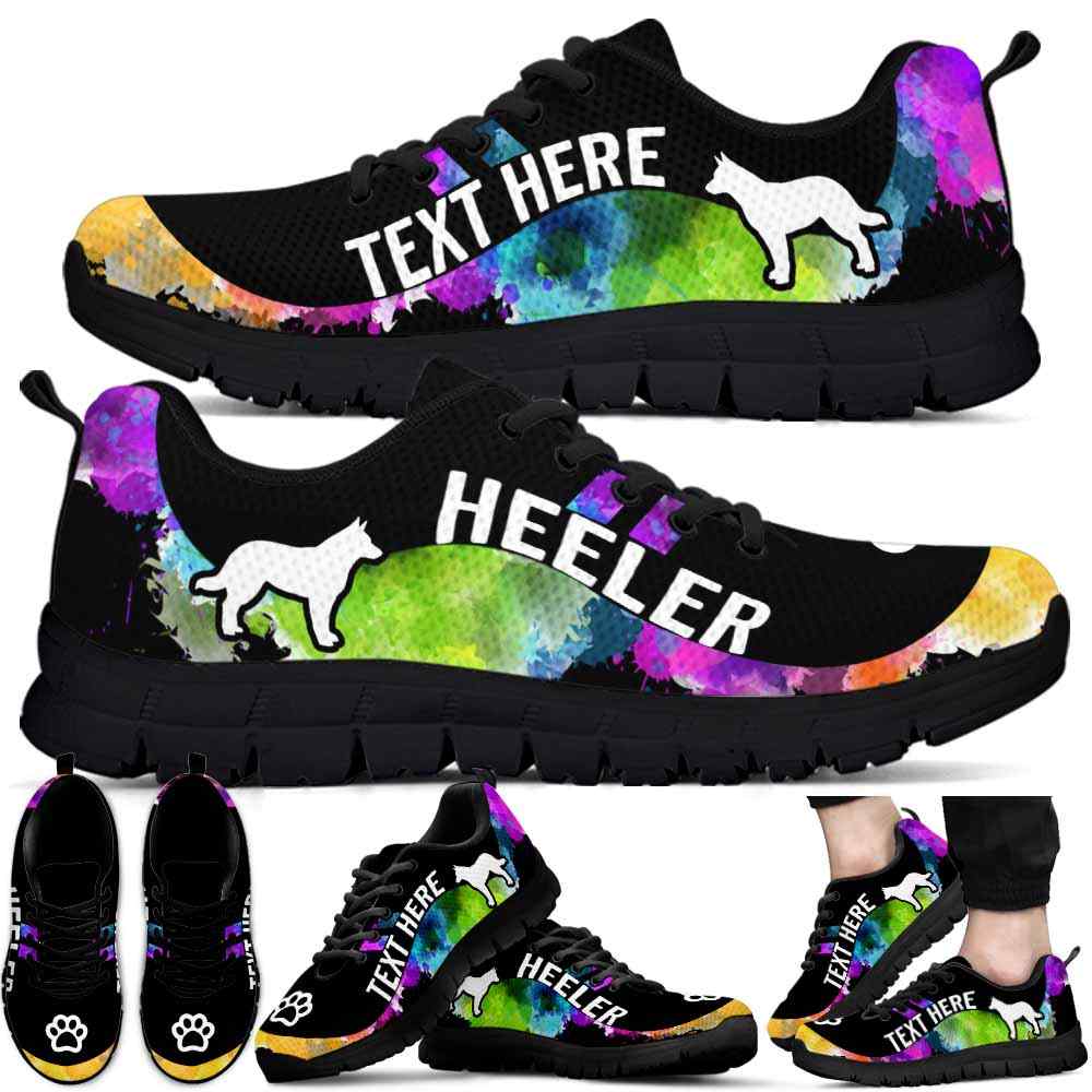 SS-U-Dog-Watercolor01NaSportline9-Heeler-15@undefined-Heeler Dog Lovers Watercolor Sneakers Gym Running Shoes Gift Women Men. Dog Mom Dog Dad Custom Shoes. Australian Cattle