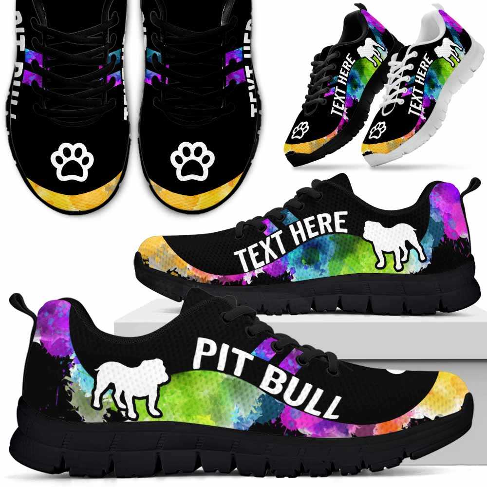 SS-U-Dog-Watercolor01NaSportline9-PBul-26@undefined-Pit Bull Dog Lovers Watercolor Sneakers Gym Running Shoes Gift Women Men. Dog Mom Dog Dad Custom Shoes.