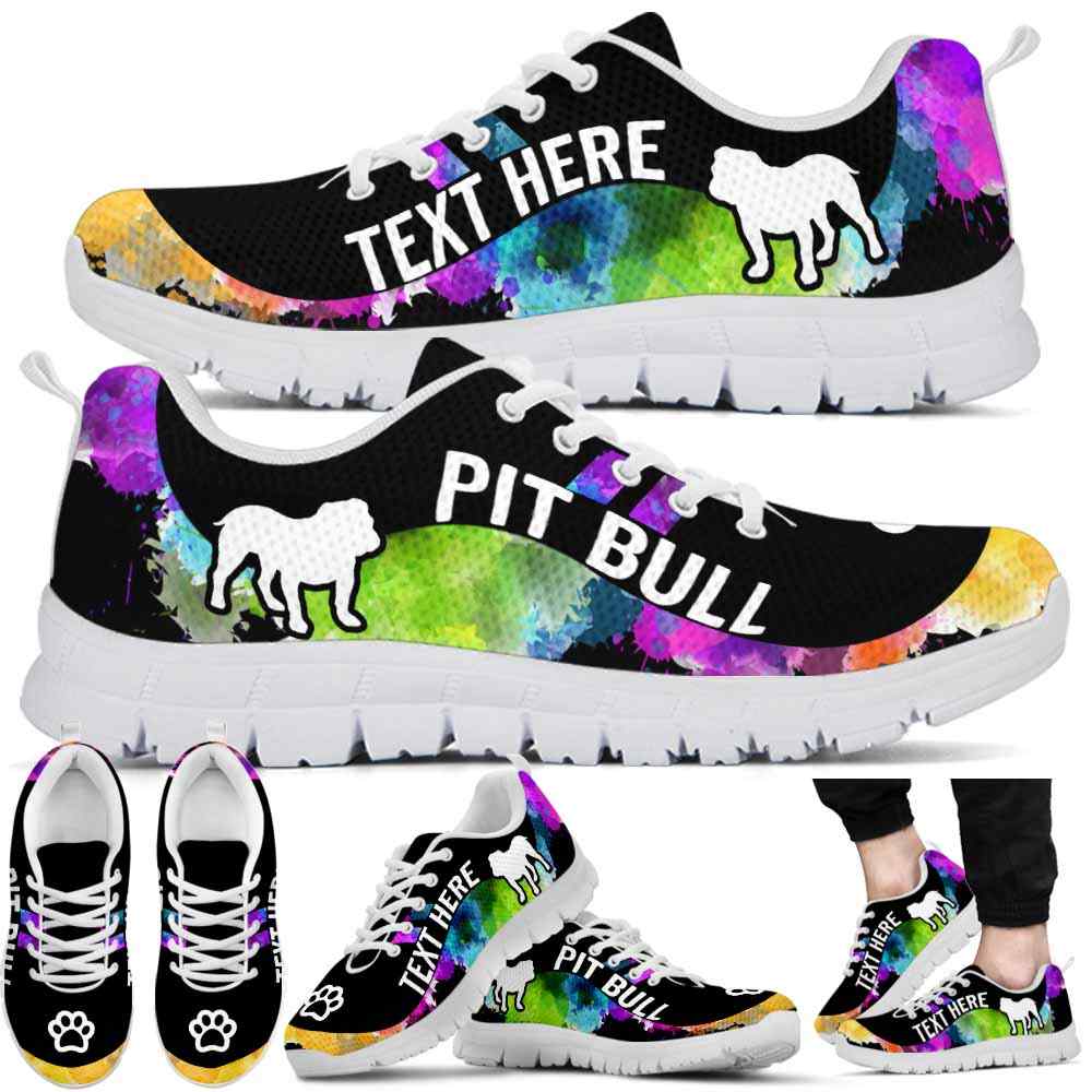 SS-U-Dog-Watercolor01NaSportline9-PBul-26@undefined-Pit Bull Dog Lovers Watercolor Sneakers Gym Running Shoes Gift Women Men. Dog Mom Dog Dad Custom Shoes.