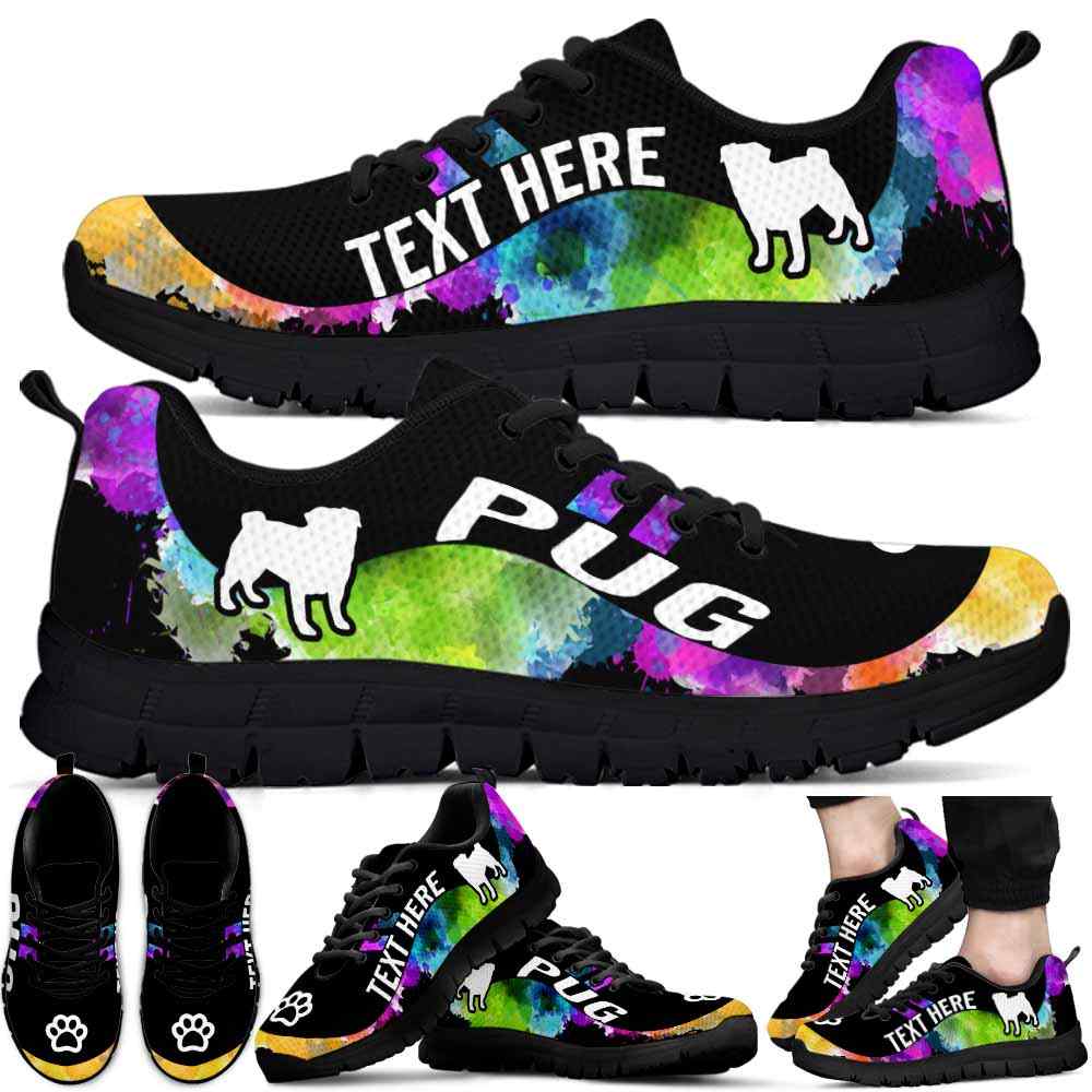 SS-U-Dog-Watercolor01NaSportline9-Pug-19@undefined-Pug Dog Lovers Watercolor Sneakers Gym Running Shoes Gift Women Men. Dog Mom Dog Dad Custom Shoes.