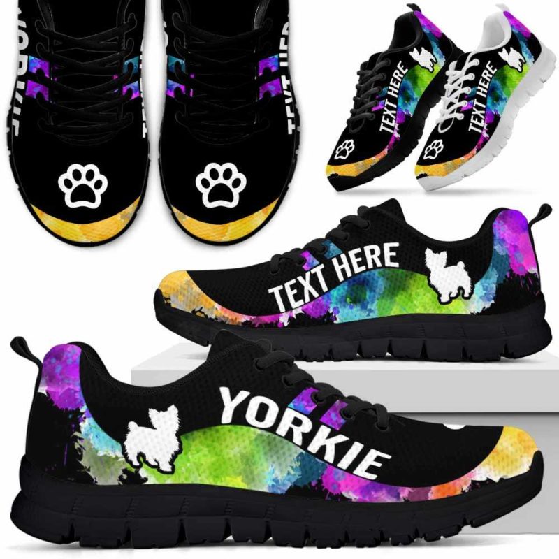 SS-U-Dog-Watercolor01NaSportline9-Yorkie-25@undefined-Yorkie Dog Lovers Watercolor Sneakers Gym Running Shoes Gift Women Men. Dog Mom Dog Dad Custom Shoes. Yorkshire Terrier
