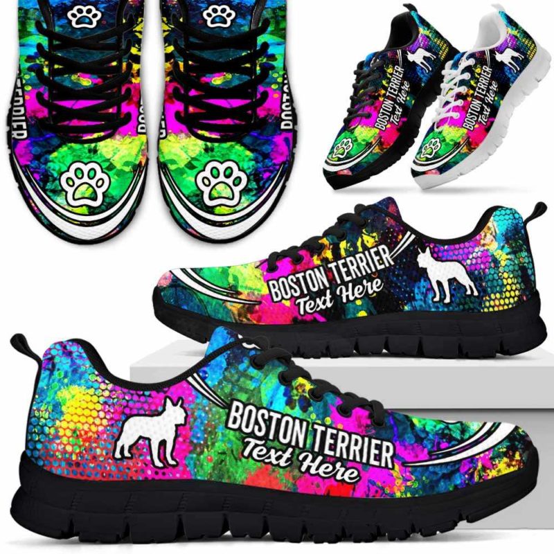 SS-U-Dog-Watercolor02NaSportline10a-BosTer-3@undefined-Boston Terrier Dog Lovers Watercolor Sneakers Gym Running Shoes Gift Women Men. Dog Mom Dog Dad Custom Shoes.