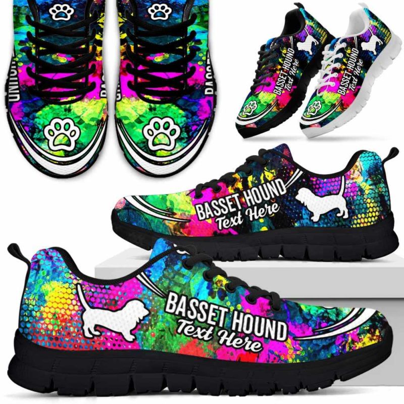 SS-U-Dog-Watercolor02NaSportline10a-BsHo-1@undefined-Basset Hound Dog Lovers Watercolor Sneakers Gym Running Shoes Gift Women Men. Dog Mom Dog Dad Custom Shoes.