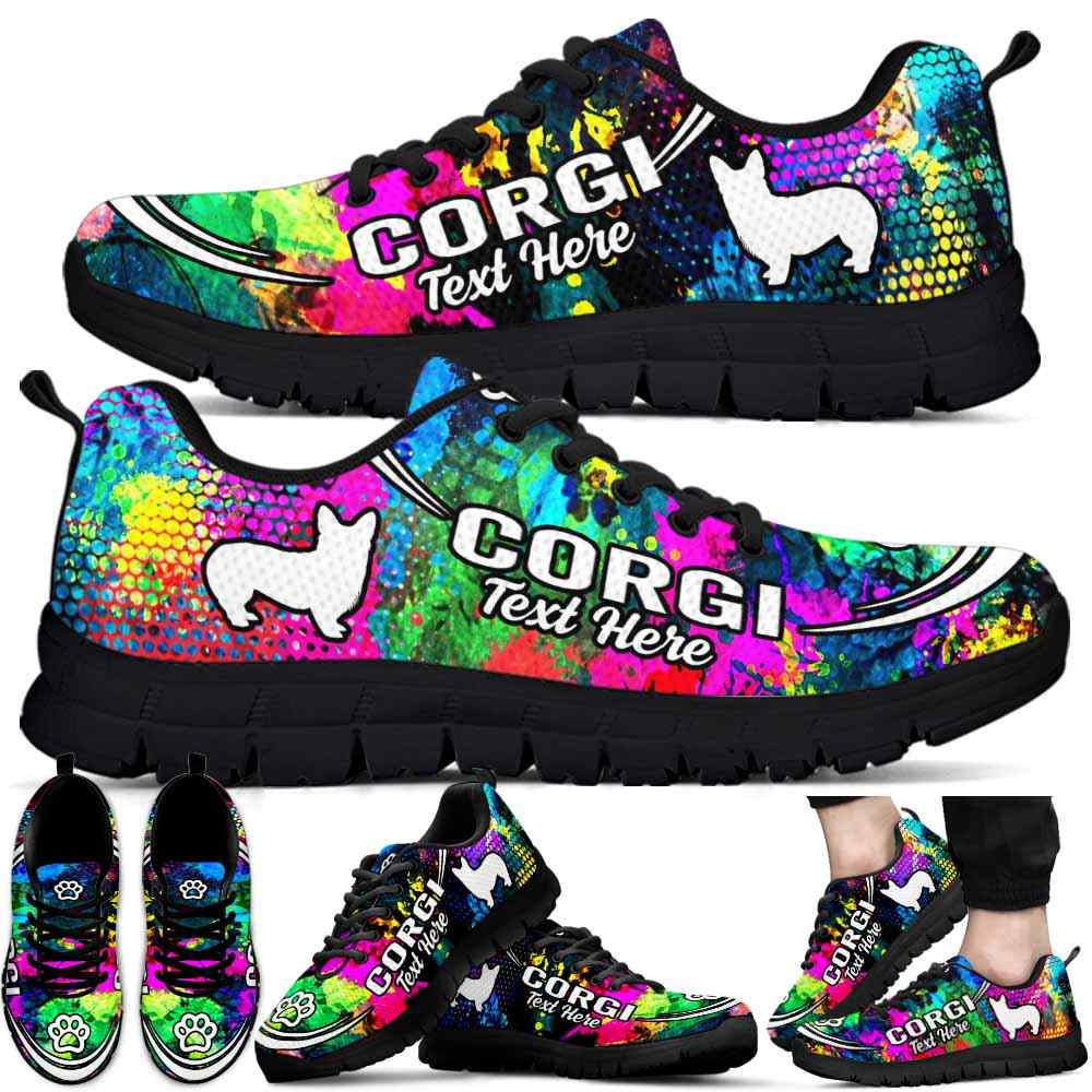 SS-U-Dog-Watercolor02NaSportline10a-Corgi-8@undefined-Corgi Dog Lovers Watercolor Sneakers Gym Running Shoes Gift Women Men. Dog Mom Dog Dad Custom Shoes.