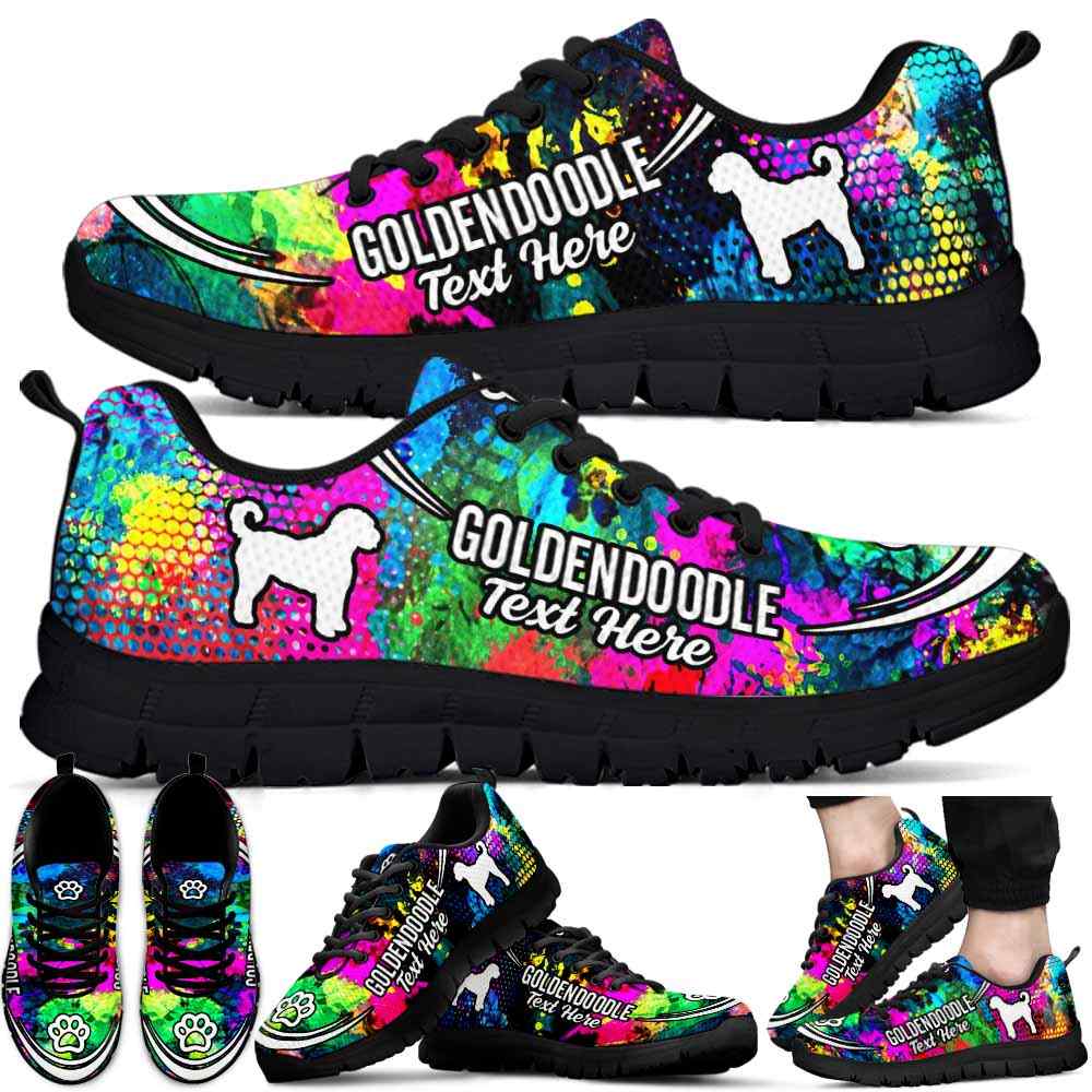 SS-U-Dog-Watercolor02NaSportline10a-GolDoo-10@undefined-Goldendoodle Dog Lovers Watercolor Sneakers Gym Running Shoes Gift Women Men. Dog Mom Dog Dad Custom Shoes.